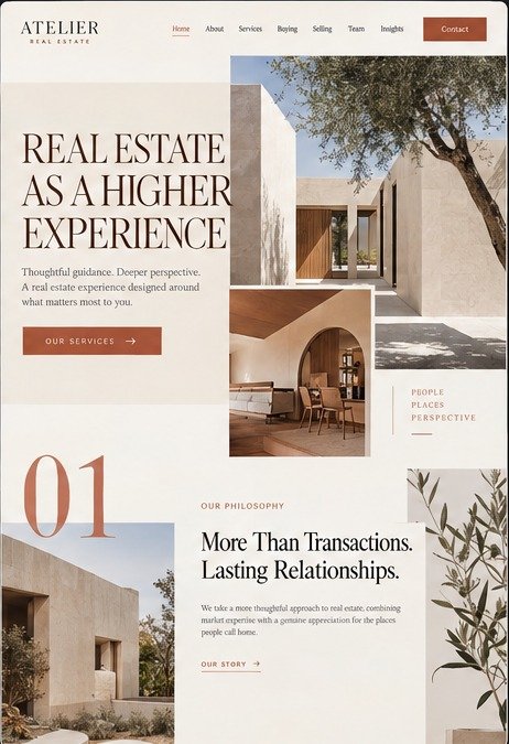 Actual homepage preview for Atelier Real Estate